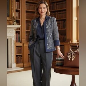 Nicole Miller for Mary Kay Blue Textured Open Front Jacket